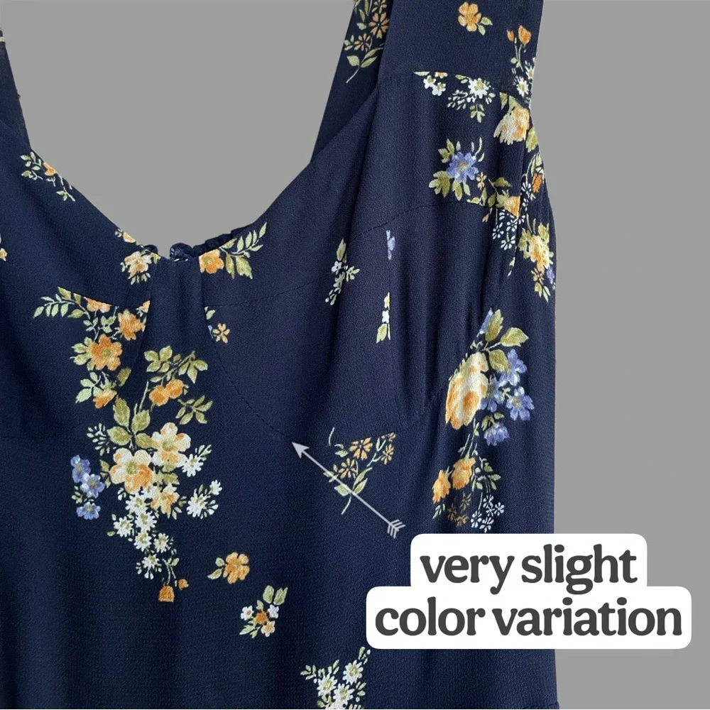 REFORMATION Navy Blue Floral Printed Sleeveless Sweetheart Fulton Midi Dress - Picture 8 of 11